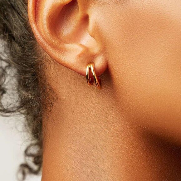 ⚡Gold Double Hoop Earrings Stylish Twisted Hoop Earrings for Women Fashion - Picture 2 of 7